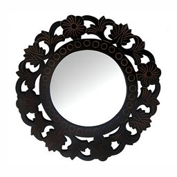VAS collection home Black Self Design Wooden Wall Mirror-36