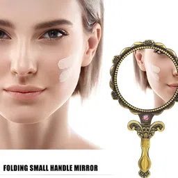 YELONA Metallic Toned Vintage Folding Makeup Hand Mirror image 3