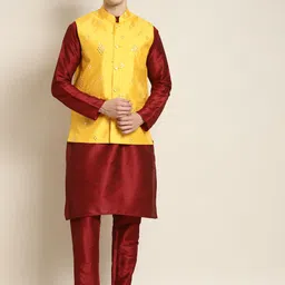 SOJANYA Men Maroon Silk Cotton Kurta with Churidar-picture-35