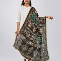 TEEJH Ethnic Motifs Printed Dupatta With Mirror Work-4