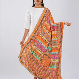 TEEJH Ethnic Motifs Printed Mirror Work Crepe Dupatta-55
