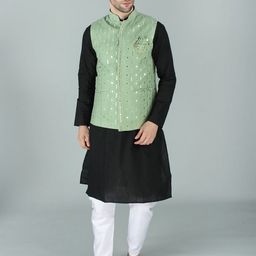 Exotic India Thread-Sequin & Mirror Work Embroidery Nehru Jacket-25