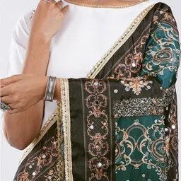 TEEJH Ethnic Motifs Printed Dupatta With Mirror Work image 4