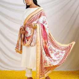 TEEJH Ethnic Motifs Printed Dupatta With Mirror Work image 3