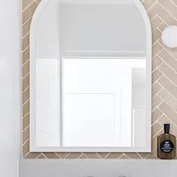 CasaGold White & Grey Metal Framed Arch-Shape Bathroom Wall Mirror-image-82