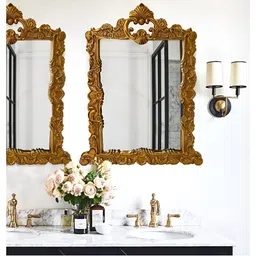 CasaGold Rectangle Metal Antique Iris Vintage Carved Wall Mirror-image-66