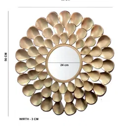 GIG Handicrafts Gold Leaf Design Stainless Steel Round Wall Hanging Mirror-image-73