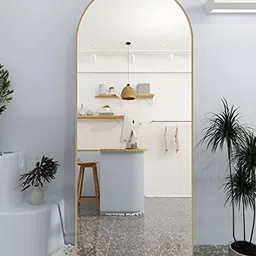 CasaGold Rose Gold & Grey Arch Shaped Framed Floor Mirror With Stand-26