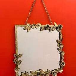 Timaya's Decor Gold Toned Textured Square Metal On The Bloom Wall Mirror-image-4