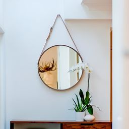 CasaGold Tan Brown Round Metal Wall Hanging Mirror with Belt-8