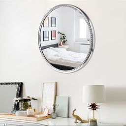 Cocovey Homes Silver-Toned Textured Brass Round Wall Mirror-50