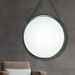 CasaGold Green Leather Round Wall Mirror with Belt-23