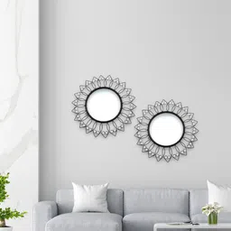 HOSLEY 2 Pcs Black Metal Round Wall Mirrors-27