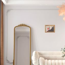 CasaGold Beige & Grey Rectangle Framed Glass Antique Bathroom Floor Mirror-image-45