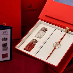 KUBERBOX 14KT Diamond Studded Gold Bee Rakhi Pendant With Roli & Rice -1.49g-28