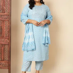Vbuyz Floral Printed Regular Mirror Work Kurta & Trousers With Dupatta image 1