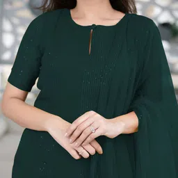 KALINI Embroidered Regular Sequinned Silk Crepe Kurta with Trousers & With Dupatta image 2