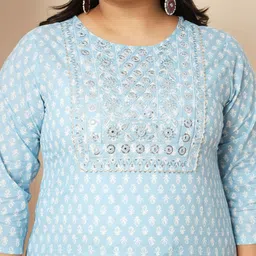 Vbuyz Floral Printed Regular Mirror Work Kurta & Trousers With Dupatta image 2