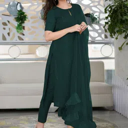 KALINI Embroidered Regular Sequinned Silk Crepe Kurta with Trousers & With Dupatta image 3