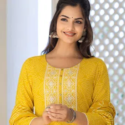 KALINI Bandhani Printed Regular Mirror Work Kurta With Trousers & Dupatta image 3