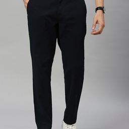 HERE&NOW Men Blue Smart Slim Fit Mid-Rise Easy Wash Pure Cotton Trousers-image-98
