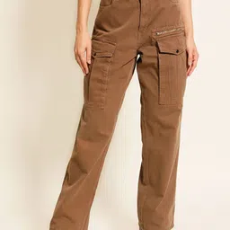 The Lifestyle Co. Women Brown Straight fit High Rise Cotton Cargo Trouser-picture-3