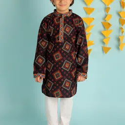 KID1 Boys Black Bandhani Yoke Design Pure Cotton Kurta with Trouser-picture-13