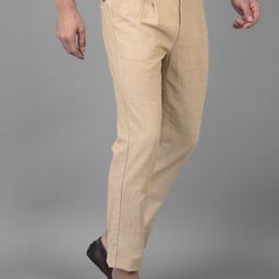 Canary London Men Khaki Textured Smart Slim Fit Wrinkle Free Pleated Trousers-image-26