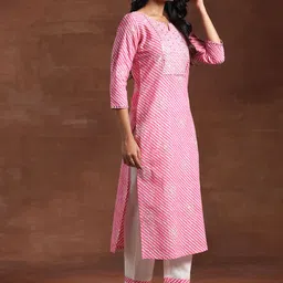 Libas Printed Regular Mirror Work Pure Cotton Kurta with Trouser image 4