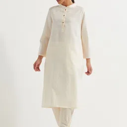 THE INDIAN CAUSE Set of 2 Solid Pure Cotton High  Neck Tunic With Trouser Co-Ords-picture-34