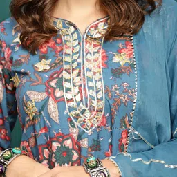 Sangria Printed Pure Cotton A-Line Kurta With Trouser & Dupatta Set image 4