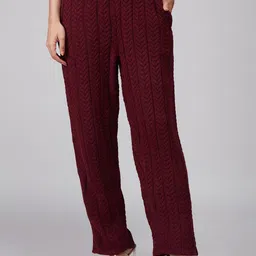 20Dresses Women Maroon Ribbed Comfort Straight Fit Trousers-picture-50