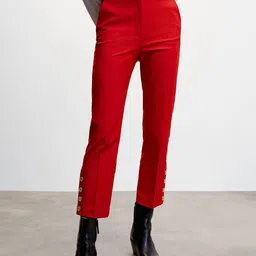 MANGO Women Straight Fit Button Detail Sustainable Cropped Trousers-image-8