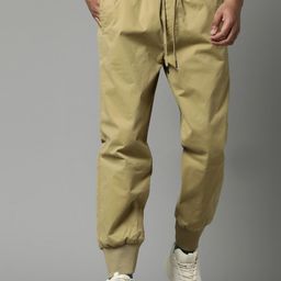 Breakbounce Men Khaki Solid Loose Fit Cotton Joggers-image-42
