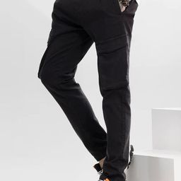 Snitch Men Black Smart Loose Fit Cargo Trousers-image-82
