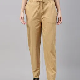 Go Colors Women Beige Tapered Fit Joggers Trousers-image-44