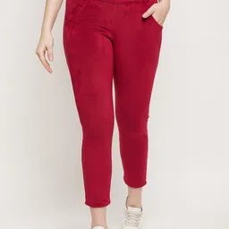 Camey Women Relaxed Slim Fit Mid-Rise Non Iron Corduroy Cropped Trousers-image-64