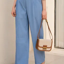 FEATHERS CLOSET Women Relaxed Straight Fit Easy Wash Pleated Trousers-image-91
