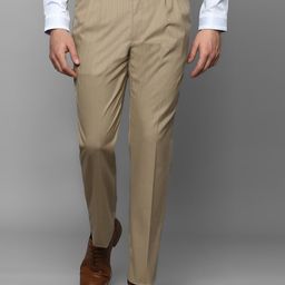 Louis Philippe Men Khaki Striped Pleated Trousers-image-12