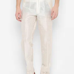 ROYAL KURTA Men White Classic Trousers-image-69