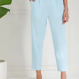 Athena Immutable Women Blue Relaxed Straight Leg Fit Pleated Trousers-image-69
