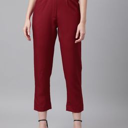 FLAMBOYANT Women Maroon Solid High-Rise Pleated Trouser-image-47