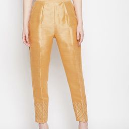 Clora Creation Women Beige Smart Pleated Silk Trousers-image-87