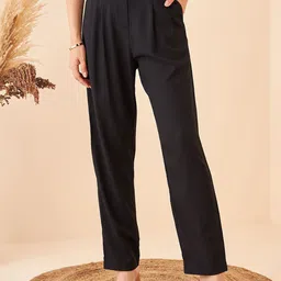 Kibo Women Relaxed Straight Fit High-Rise Pleated Trousers-image-52