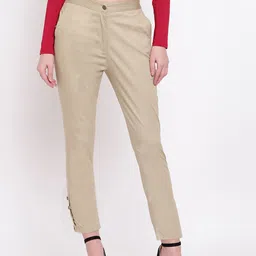 RIVI Women Beige Solid Regular Trousers-image-11