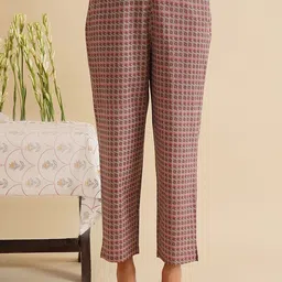 JAYPORE Women Printed Relaxed Regular Fit Mid-Rise Cotton Trousers-image-30