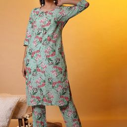 AURELIA Keyhole Neck Floral Printed Kurta With Trouser-picture-18