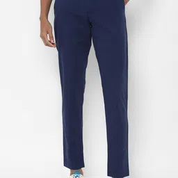 Allen Solly Men Navy Blue Solid Slim Fit Cotton Trousers-picture-43
