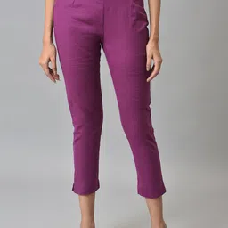 W Women Purple Slim Fit Trousers-image-96