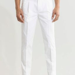 Snitch Men White Smart Slim Fit Cotton Trousers-image-87